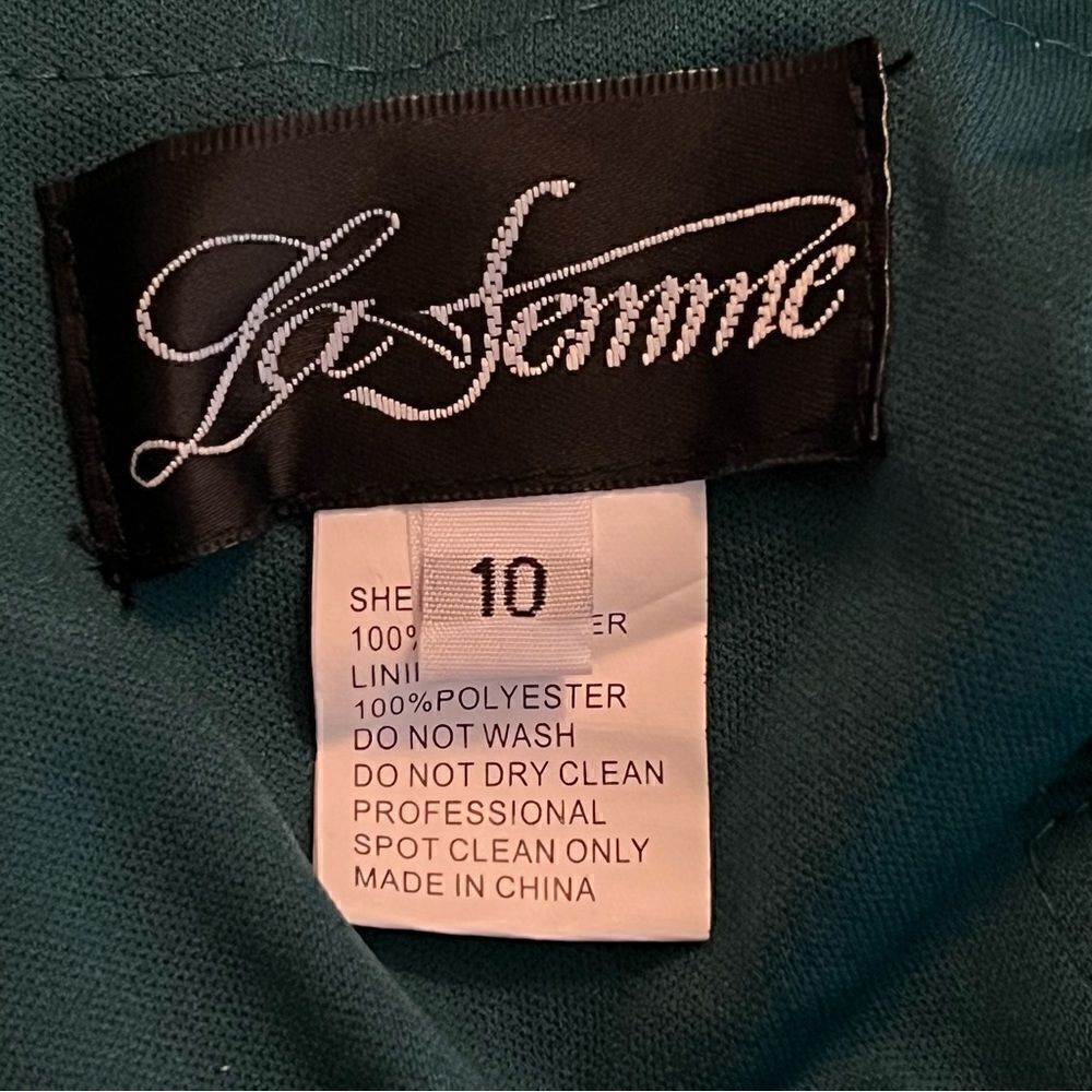 La Femme Ruched emerald Jersey Column Gown size 10 NWOT - Picture 6 of 7
